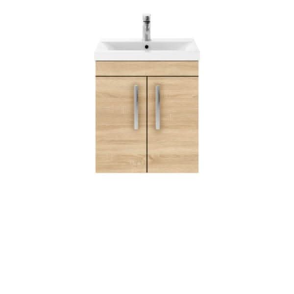 Nuie Wall Hung Vanity Units,Modern Vanity Units,Basins With Wall Hung Vanity Units,Nuie Natural Oak Nuie Athena 2 Door Wall Hung Vanity Unit With Basin-4 500mm Wide