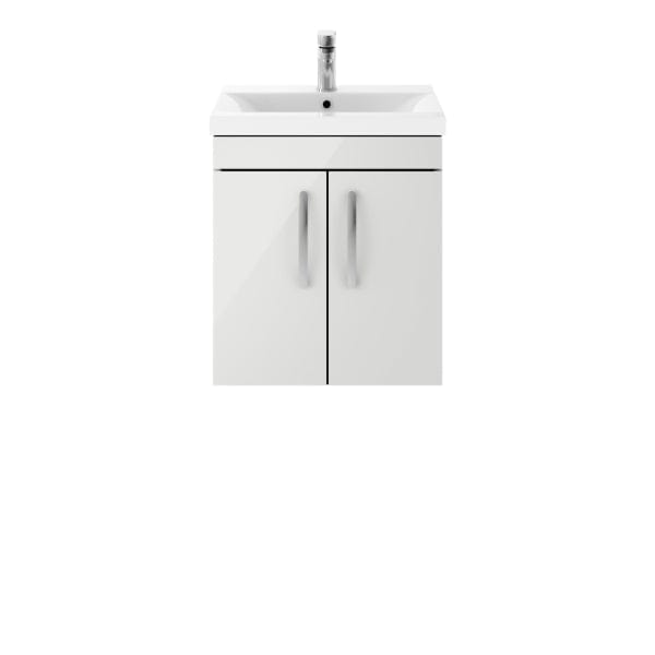 Nuie Wall Hung Vanity Units,Modern Vanity Units,Basins With Wall Hung Vanity Units,Nuie Gloss Grey Mist Nuie Athena 2 Door Wall Hung Vanity Unit With Basin-4 500mm Wide