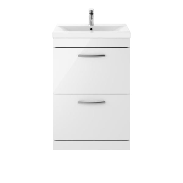 Nuie Floor Standing Vanity Units,Modern Vanity Units,Basins With Floor Standing Vanity Units,Nuie Gloss White Nuie Athena 2 Drawer Floorstanding Vanity Unit With Basin-1 600mm Wide