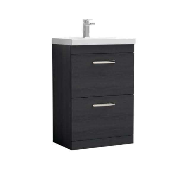 Nuie Floor Standing Vanity Units,Modern Vanity Units,Basins With Floor Standing Vanity Units,Nuie Charcoal Black Nuie Athena 2 Drawer Floorstanding Vanity Unit With Basin-1 600mm Wide