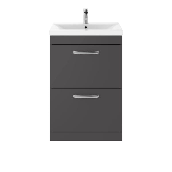 Nuie Floor Standing Vanity Units,Modern Vanity Units,Basins With Floor Standing Vanity Units,Nuie Gloss Grey Nuie Athena 2 Drawer Floorstanding Vanity Unit With Basin-1 600mm Wide