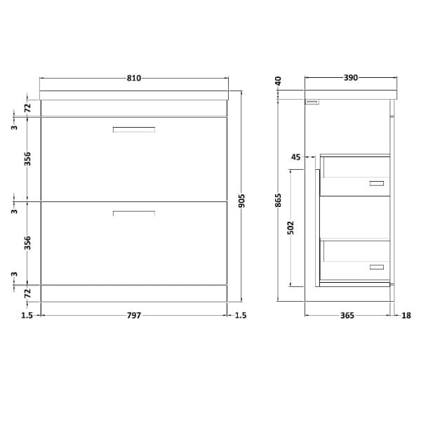 Nuie Floor Standing Vanity Units,Modern Vanity Units,Basins With Floor Standing Vanity Units,Nuie Nuie Athena 2 Drawer Floorstanding Vanity Unit With Basin-1 800mm Wide