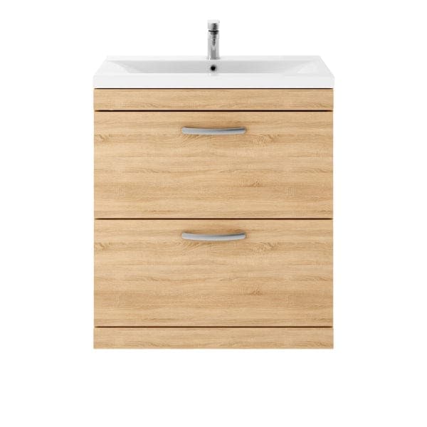Nuie Floor Standing Vanity Units,Modern Vanity Units,Basins With Floor Standing Vanity Units,Nuie Natural Oak Nuie Athena 2 Drawer Floorstanding Vanity Unit With Basin-1 800mm Wide
