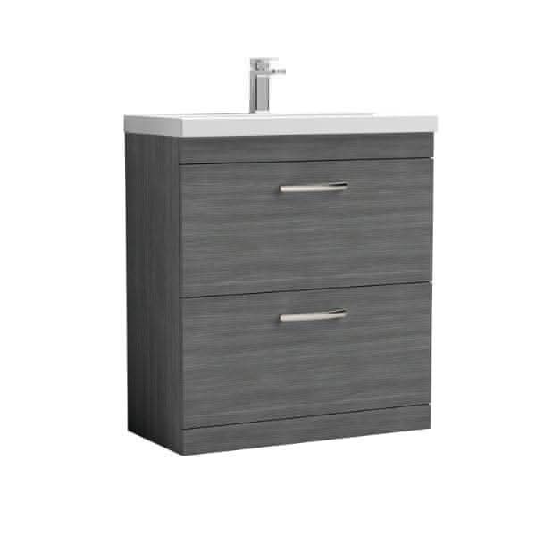 Nuie Floor Standing Vanity Units,Modern Vanity Units,Basins With Floor Standing Vanity Units,Nuie Anthracite Woodgrain Nuie Athena 2 Drawer Floorstanding Vanity Unit With Basin-1 800mm Wide
