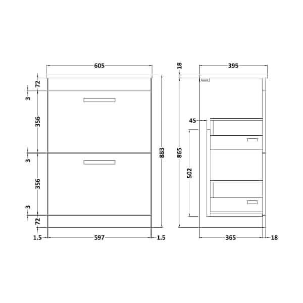 Nuie Floor Standing Vanity Units,Modern Vanity Units,Basins With Floor Standing Vanity Units,Nuie Nuie Athena 2 Drawer Floorstanding Vanity Unit With Basin-2 600mm Wide