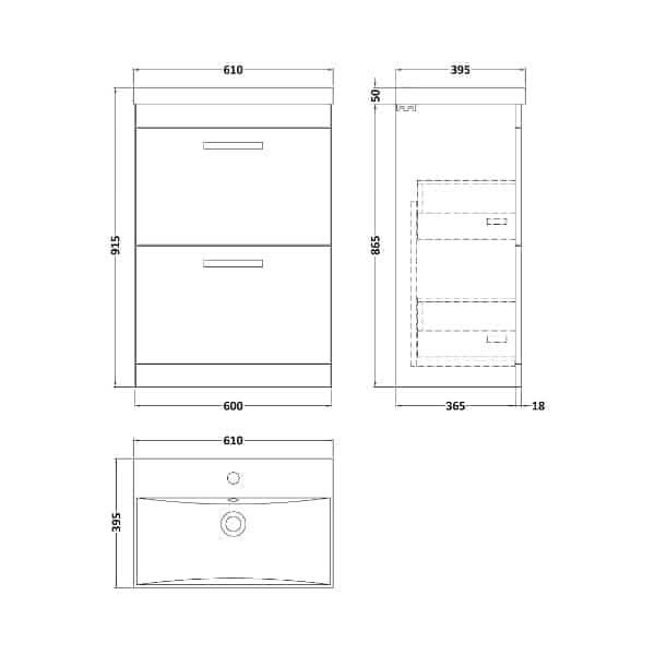 Nuie Floor Standing Vanity Units,Modern Vanity Units,Basins With Floor Standing Vanity Units,Nuie Nuie Athena 2 Drawer Floorstanding Vanity Unit With Basin-3 600mm Wide