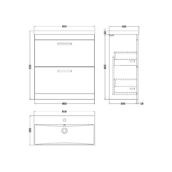 Nuie Floor Standing Vanity Units,Modern Vanity Units,Basins With Floor Standing Vanity Units,Nuie Nuie Athena 2 Drawer Floorstanding Vanity Unit With Basin-3 800mm Wide