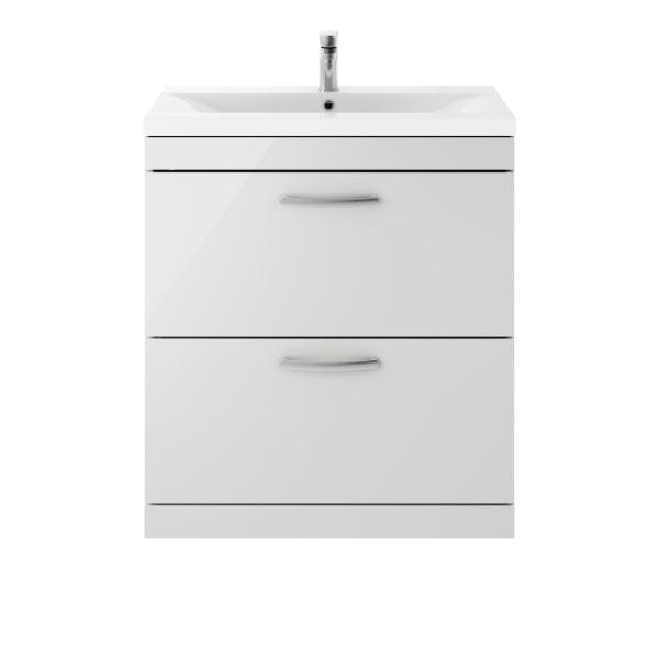 Nuie Floor Standing Vanity Units,Modern Vanity Units,Basins With Floor Standing Vanity Units,Nuie Gloss Grey Mist Nuie Athena 2 Drawer Floorstanding Vanity Unit With Basin-3 800mm Wide