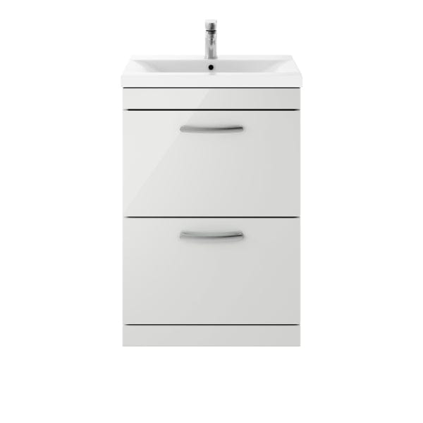 Nuie Floor Standing Vanity Units,Modern Vanity Units,Basins With Floor Standing Vanity Units,Nuie Gloss Grey Mist Nuie Athena 2 Drawer Floorstanding Vanity Unit With Basin-4 600mm Wide
