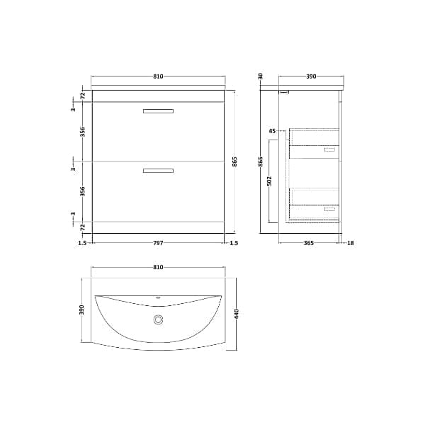 Nuie Floor Standing Vanity Units,Modern Vanity Units,Basins With Floor Standing Vanity Units,Nuie Nuie Athena 2 Drawer Floorstanding Vanity Unit With Basin-4 800mm Wide
