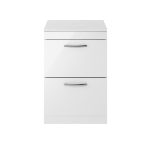 Nuie Floor Standing Vanity Units,Modern Vanity Units,Basins With Floor Standing Vanity Units,Nuie Gloss White Nuie Athena 2 Drawer Floorstanding Vanity Unit With Worktop 600mm Wide