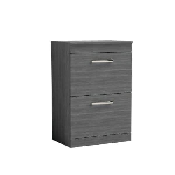 Nuie Floor Standing Vanity Units,Modern Vanity Units,Basins With Floor Standing Vanity Units,Nuie Anthracite Woodgrain Nuie Athena 2 Drawer Floorstanding Vanity Unit With Worktop 600mm Wide