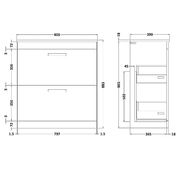 Nuie Floor Standing Vanity Units,Modern Vanity Units,Basins With Floor Standing Vanity Units,Nuie Nuie Athena 2 Drawer Floorstanding Vanity Unit With Worktop 800mm Wide