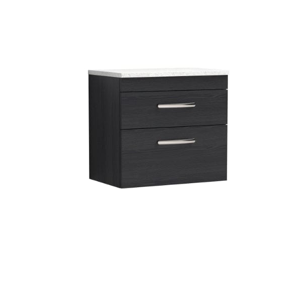 Nuie Wall Hung Vanity Units,Modern Vanity Units,Basins With Wall Hung Vanity Units,Nuie Charcoal Black / Sparkling White Worktop Nuie Athena 2 Drawer Wall Hung Vanity Unit 600mm Wide