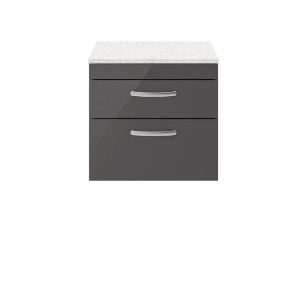 Nuie Wall Hung Vanity Units,Modern Vanity Units,Basins With Wall Hung Vanity Units,Nuie Gloss Grey / Sparkling White Worktop Nuie Athena 2 Drawer Wall Hung Vanity Unit 600mm Wide