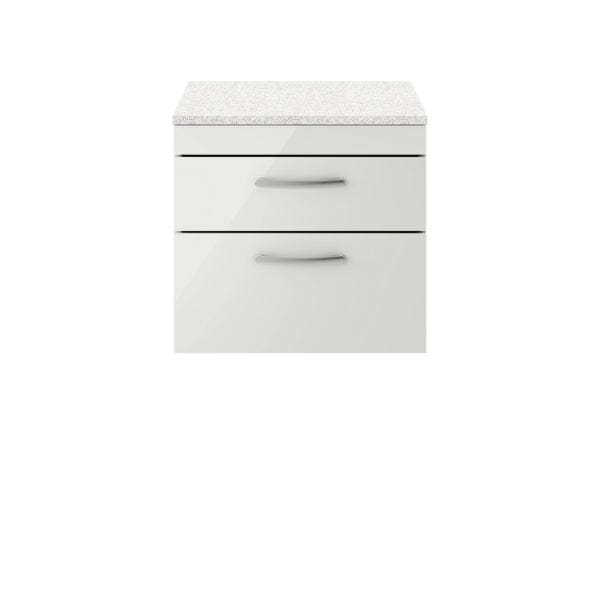 Nuie Wall Hung Vanity Units,Modern Vanity Units,Basins With Wall Hung Vanity Units,Nuie Gloss Grey Mist / Sparkling White Worktop Nuie Athena 2 Drawer Wall Hung Vanity Unit 600mm Wide