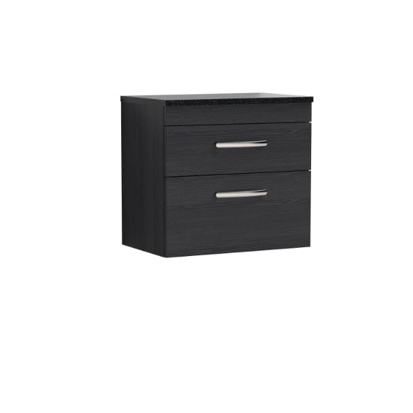 Nuie Wall Hung Vanity Units,Modern Vanity Units,Basins With Wall Hung Vanity Units,Nuie Charcoal Black / Sparkling Black Worktop Nuie Athena 2 Drawer Wall Hung Vanity Unit 600mm Wide