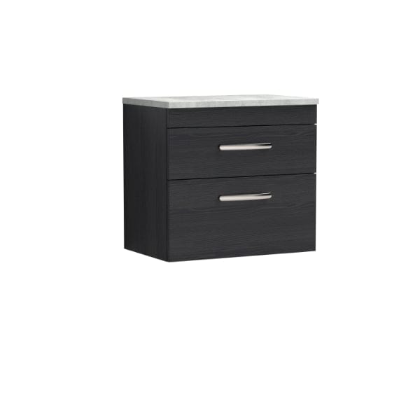 Nuie Wall Hung Vanity Units,Modern Vanity Units,Basins With Wall Hung Vanity Units,Nuie Charcoal Black / Bellato Grey Worktop Nuie Athena 2 Drawer Wall Hung Vanity Unit 600mm Wide
