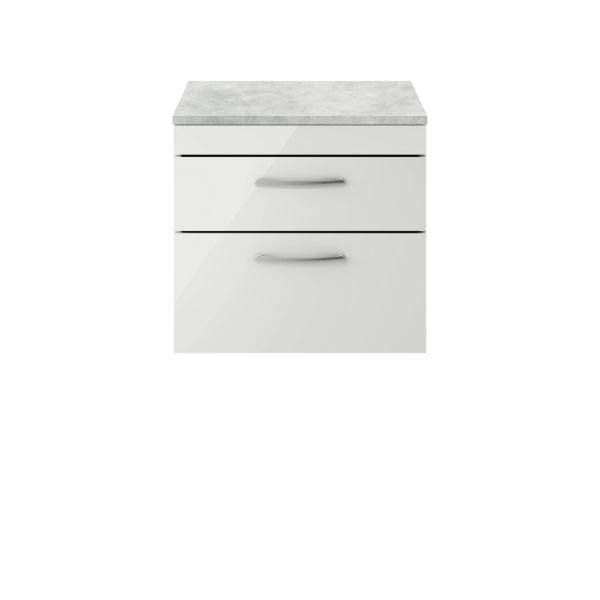 Nuie Wall Hung Vanity Units,Modern Vanity Units,Basins With Wall Hung Vanity Units,Nuie Gloss Grey Mist / Bellato Grey Worktop Nuie Athena 2 Drawer Wall Hung Vanity Unit 600mm Wide
