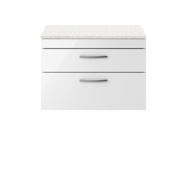 Nuie Wall Hung Vanity Units,Modern Vanity Units,Basins With Wall Hung Vanity Units,Nuie Gloss White / Sparkling White Worktop Nuie Athena 2 Drawer Wall Hung Vanity Unit 800mm Wide