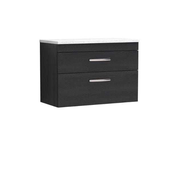 Nuie Wall Hung Vanity Units,Modern Vanity Units,Basins With Wall Hung Vanity Units,Nuie Charcoal Black / Sparkling White Worktop Nuie Athena 2 Drawer Wall Hung Vanity Unit 800mm Wide