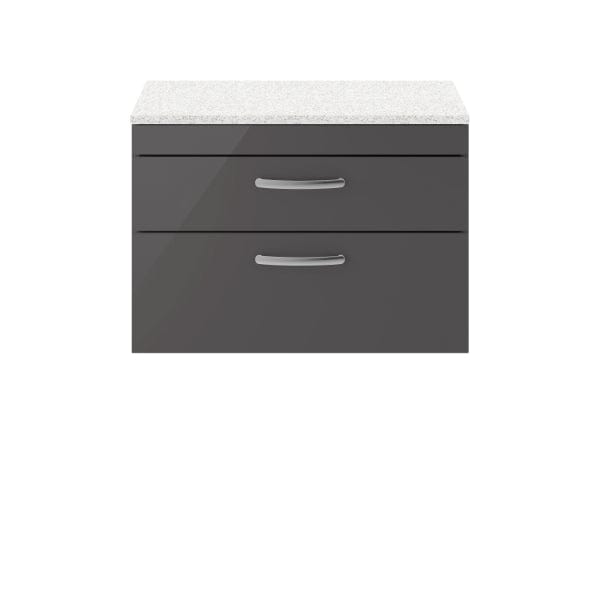 Nuie Wall Hung Vanity Units,Modern Vanity Units,Basins With Wall Hung Vanity Units,Nuie Gloss Grey / Sparkling White Worktop Nuie Athena 2 Drawer Wall Hung Vanity Unit 800mm Wide