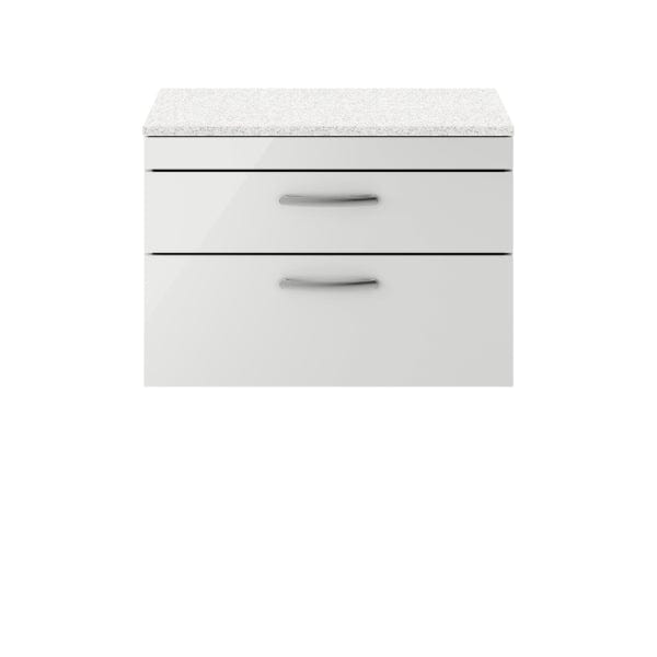 Nuie Wall Hung Vanity Units,Modern Vanity Units,Basins With Wall Hung Vanity Units,Nuie Gloss Grey Mist / Sparkling White Worktop Nuie Athena 2 Drawer Wall Hung Vanity Unit 800mm Wide