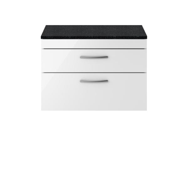 Nuie Wall Hung Vanity Units,Modern Vanity Units,Basins With Wall Hung Vanity Units,Nuie Gloss White / Sparkling Black Worktop Nuie Athena 2 Drawer Wall Hung Vanity Unit 800mm Wide