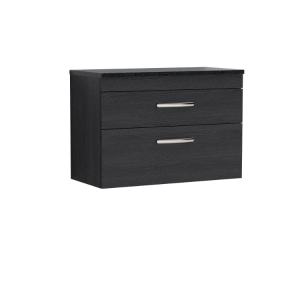 Nuie Wall Hung Vanity Units,Modern Vanity Units,Basins With Wall Hung Vanity Units,Nuie Charcoal Black / Sparkling Black Worktop Nuie Athena 2 Drawer Wall Hung Vanity Unit 800mm Wide