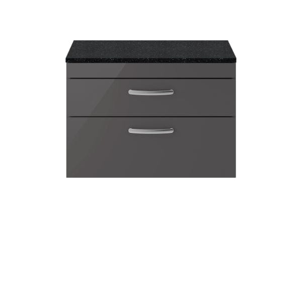 Nuie Wall Hung Vanity Units,Modern Vanity Units,Basins With Wall Hung Vanity Units,Nuie Gloss Grey / Sparkling Black Worktop Nuie Athena 2 Drawer Wall Hung Vanity Unit 800mm Wide