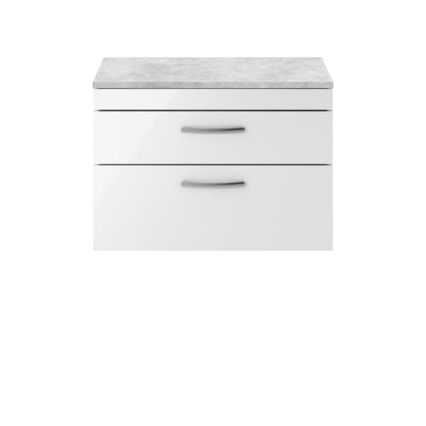 Nuie Wall Hung Vanity Units,Modern Vanity Units,Basins With Wall Hung Vanity Units,Nuie Gloss White / Bellato Grey Worktop Nuie Athena 2 Drawer Wall Hung Vanity Unit 800mm Wide