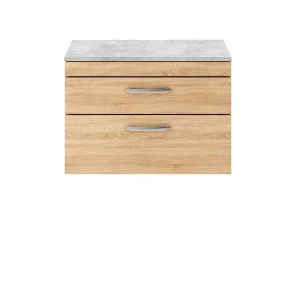 Nuie Wall Hung Vanity Units,Modern Vanity Units,Basins With Wall Hung Vanity Units,Nuie Natural Oak / Bellato Grey Worktop Nuie Athena 2 Drawer Wall Hung Vanity Unit 800mm Wide