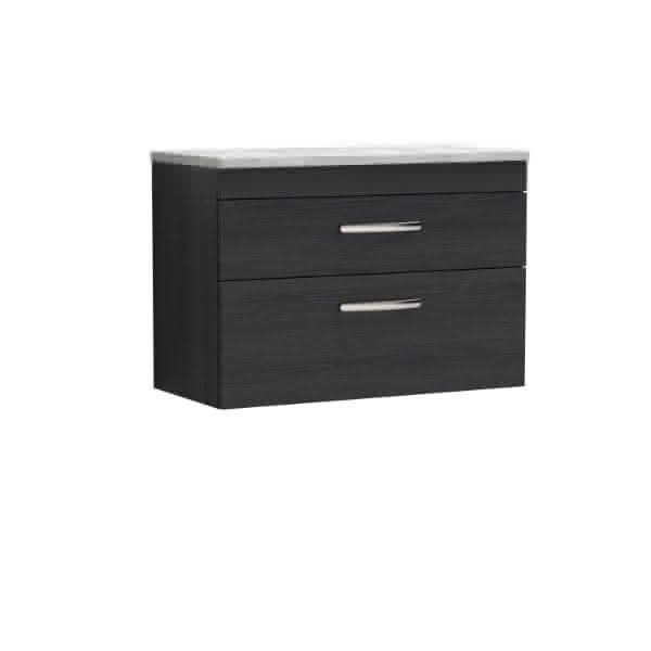 Nuie Wall Hung Vanity Units,Modern Vanity Units,Basins With Wall Hung Vanity Units,Nuie Charcoal Black / Bellato Grey Worktop Nuie Athena 2 Drawer Wall Hung Vanity Unit 800mm Wide