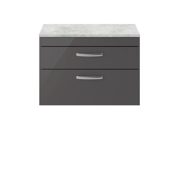 Nuie Wall Hung Vanity Units,Modern Vanity Units,Basins With Wall Hung Vanity Units,Nuie Gloss Grey / Bellato Grey Worktop Nuie Athena 2 Drawer Wall Hung Vanity Unit 800mm Wide