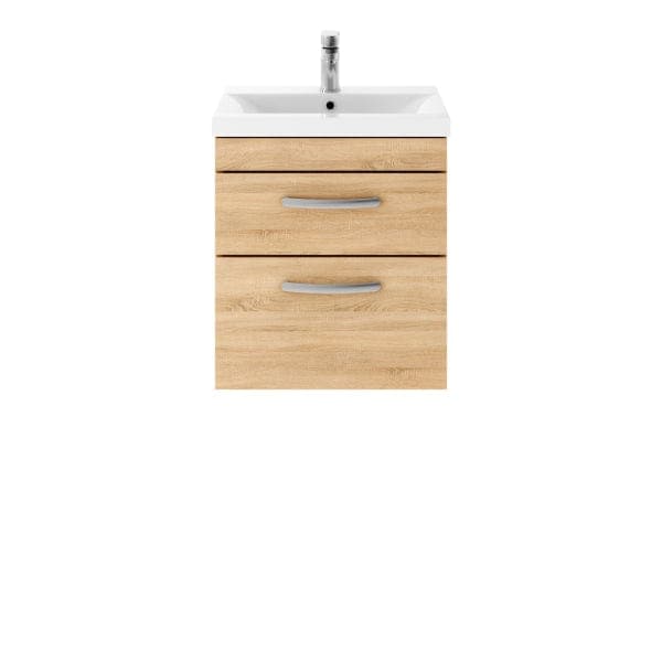 Nuie Wall Hung Vanity Units,Modern Vanity Units,Basins With Wall Hung Vanity Units,Nuie Natural Oak Nuie Athena 2 Drawer Wall Hung Vanity Unit With Basin-1 500mm Wide