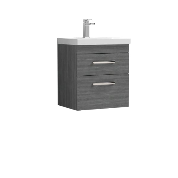 Nuie Wall Hung Vanity Units,Modern Vanity Units,Basins With Wall Hung Vanity Units,Nuie Anthracite Woodgrain Nuie Athena 2 Drawer Wall Hung Vanity Unit With Basin-1 500mm Wide