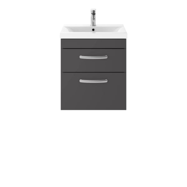 Nuie Wall Hung Vanity Units,Modern Vanity Units,Basins With Wall Hung Vanity Units,Nuie Gloss Grey Nuie Athena 2 Drawer Wall Hung Vanity Unit With Basin-1 500mm Wide