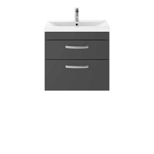 Nuie Wall Hung Vanity Units,Modern Vanity Units,Basins With Wall Hung Vanity Units,Nuie Gloss Grey Nuie Athena 2 Drawer Wall Hung Vanity Unit With Basin-1 600mm Wide
