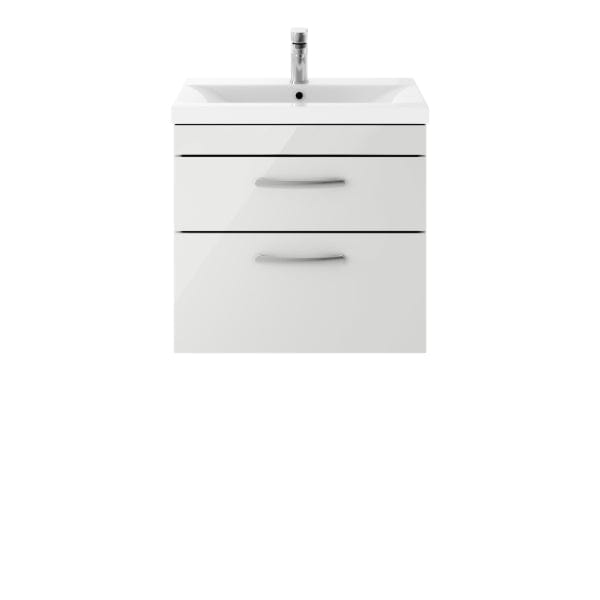 Nuie Wall Hung Vanity Units,Modern Vanity Units,Basins With Wall Hung Vanity Units,Nuie Gloss Grey Mist Nuie Athena 2 Drawer Wall Hung Vanity Unit With Basin-1 600mm Wide