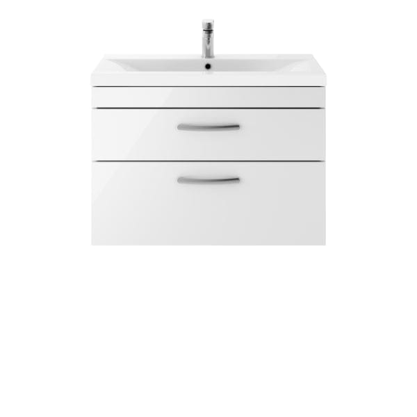 Nuie Wall Hung Vanity Units,Modern Vanity Units,Basins With Wall Hung Vanity Units,Nuie Gloss White Nuie Athena 2 Drawer Wall Hung Vanity Unit With Basin-1 800mm Wide