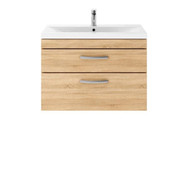 Nuie Wall Hung Vanity Units,Modern Vanity Units,Basins With Wall Hung Vanity Units,Nuie Natural Oak Nuie Athena 2 Drawer Wall Hung Vanity Unit With Basin-1 800mm Wide