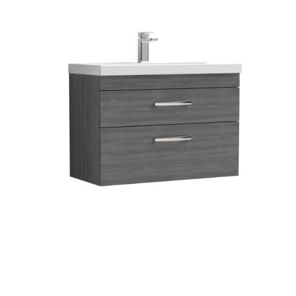 Nuie Wall Hung Vanity Units,Modern Vanity Units,Basins With Wall Hung Vanity Units,Nuie Anthracite Woodgrain Nuie Athena 2 Drawer Wall Hung Vanity Unit With Basin-1 800mm Wide