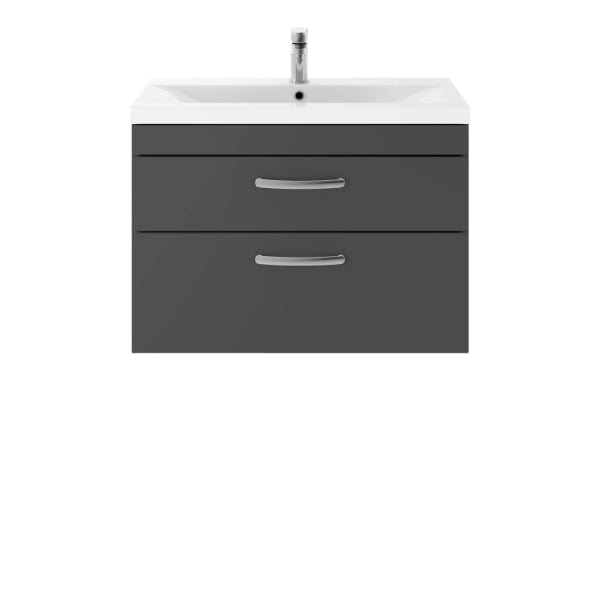 Nuie Wall Hung Vanity Units,Modern Vanity Units,Basins With Wall Hung Vanity Units,Nuie Gloss Grey Nuie Athena 2 Drawer Wall Hung Vanity Unit With Basin-1 800mm Wide