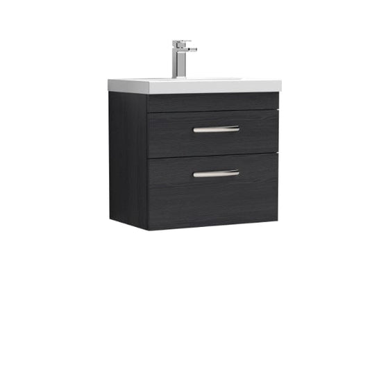 Nuie Wall Hung Vanity Units,Modern Vanity Units,Basins With Wall Hung Vanity Units,Nuie Charcoal Black Nuie Athena 2 Drawer Wall Hung Vanity Unit With Basin-2 600mm Wide