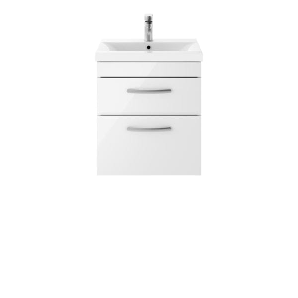 Nuie Wall Hung Vanity Units,Modern Vanity Units,Basins With Wall Hung Vanity Units,Nuie Gloss White Nuie Athena 2 Drawer Wall Hung Vanity Unit With Basin-3 500mm Wide
