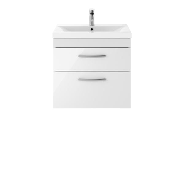 Nuie Wall Hung Vanity Units,Modern Vanity Units,Basins With Wall Hung Vanity Units,Nuie Gloss White Nuie Athena 2 Drawer Wall Hung Vanity Unit With Basin-3 600mm Wide
