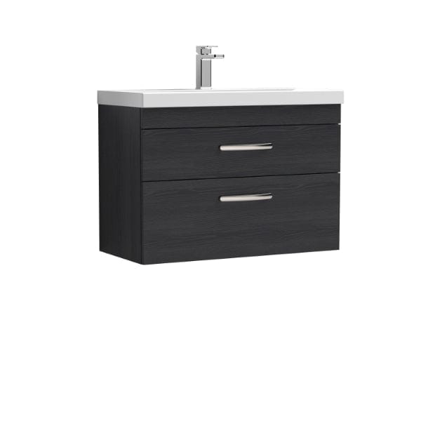 Nuie Wall Hung Vanity Units,Modern Vanity Units,Basins With Wall Hung Vanity Units,Nuie Charcoal Black Nuie Athena 2 Drawer Wall Hung Vanity Unit With Basin-3 800mm Wide
