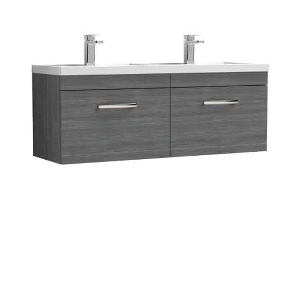 Nuie Wall Hung Vanity Units,Modern Vanity Units,Basins With Wall Hung Vanity Units,Nuie Anthracite Woodgrain Nuie Athena 2 Drawer Wall Hung Vanity Unit With Double Basin 1200mm Wide