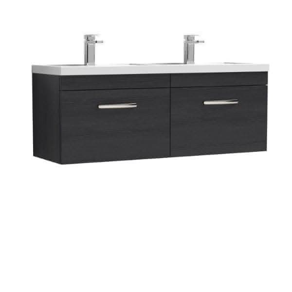Nuie Wall Hung Vanity Units,Modern Vanity Units,Basins With Wall Hung Vanity Units,Nuie Charcoal Black Nuie Athena 2 Drawer Wall Hung Vanity Unit With Double Basin 1200mm Wide
