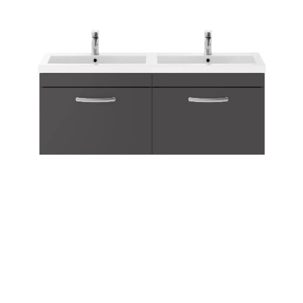 Nuie Wall Hung Vanity Units,Modern Vanity Units,Basins With Wall Hung Vanity Units,Nuie Gloss Grey Nuie Athena 2 Drawer Wall Hung Vanity Unit With Double Basin 1200mm Wide